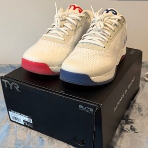 TYR CXT-2 Elite Carbon Shoes - White with Red and Blue - Men’s Size 13